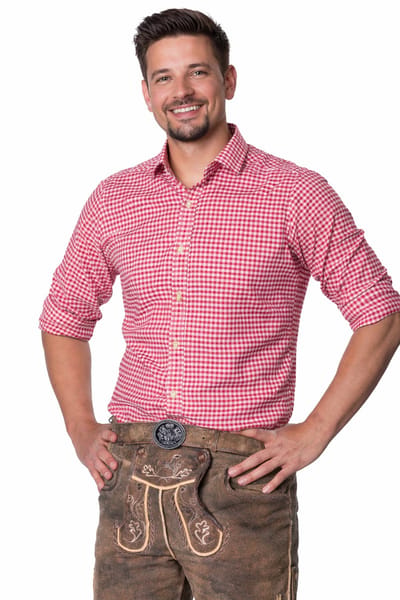 Tannhauser Leopold Oktoberfest Blouse Oktoberfest Heren Carnavalskleding Heren voor bij Lederhosen Man - Lange Mouw - Rood - 70%Katoen30%Viscose - Maat 2XL
