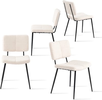 Set van 4 Eetkamerstoelen - Scandinavische Gewatteerde Bouclé Rugleuning Metalen Poten Voor keuken woonkamer slaapkamer en kantoor - Beige