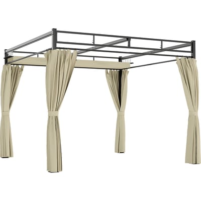 Outsunny Tuinpergola 3x3 m met intrekbaar dak en anti-UV gordijnen WIT