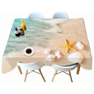Verdikt Katoen Tafelkleed Groot Schelp Zeester Op Het Strand Patroon Rechthoekig Rond Tafelkleed Voor Bruiloft Picknick Feest Round diameter 60CM