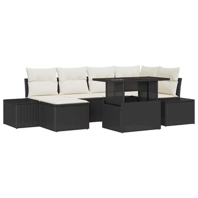vidaXL - Tuinbank - Set - 7 - st - Zwart - en - Crème - poly - rattan