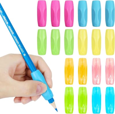 Set van 20 ergonomische penhouders van siliconen voor kinderen, geschikt voor links- en rechtshandigen, kleurrijke schrijfhulpmiddelen