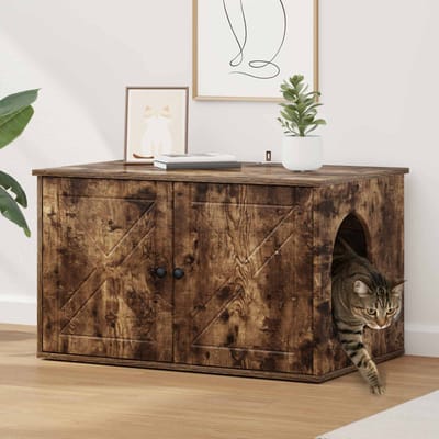vidaXL Kattenhuis Gerookt eiken 85 x 55 x 50,5 cm Bewerkt hout