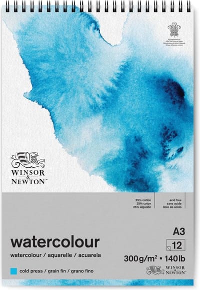 Winsor & Newton 6662580 Classic Aquarelblok Spiral Pad – 300 g/m², 12 vellen, A3, koudgeperst, Grain fin - Aquarelpapier in Spiraalblok A3