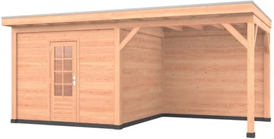 Douglas overkapping, 600 x 350, met schuur en achterwand, Westwood Comfort Plus