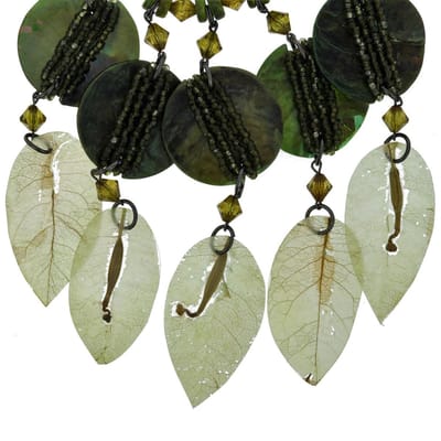Behave - Groene Ketting met Schelp en Echte Blaadjes - 41 cm
