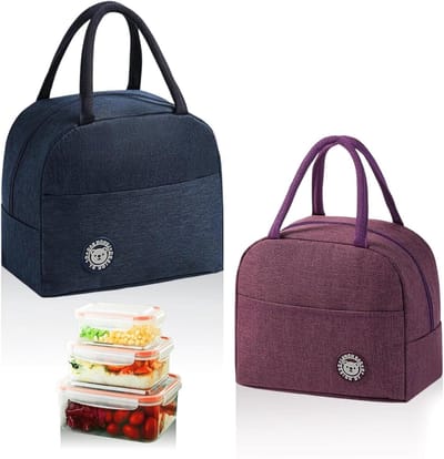 Lunchbox set - draagbare geïsoleerde tas voor lunch - thermotas - opvouwbaar - 23 x 21 x 13 cm - koeltas - ideaal voor lunch, fruit, cadeau - cyaan en paars - 2 stuks