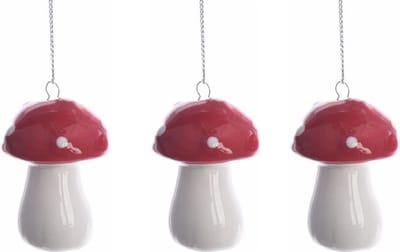 4x stuks kerstboomversiering rode/witte paddenstoelen 4 cm type 1 - Kerstboomdecoraties - Kerstdecoratie
