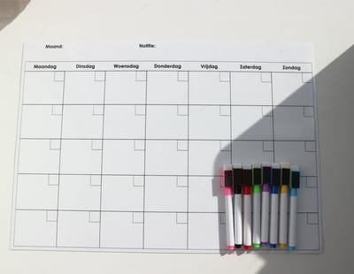 Maandplanner - Whiteboard Magnetisch - A3 liggend - inclusief whiteboard stiften met wisser