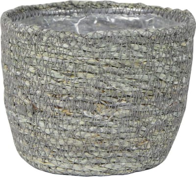 Ter Steege Plantenpot - jute/zeegras - D13xH10 cm - ijsblauw/grijs - bloempot - binnenkant van plastic