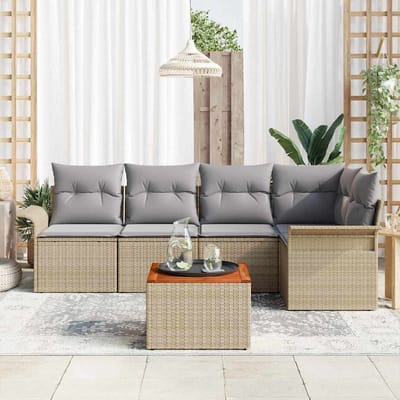 vidaXL - Tuinbank - Set - 6 - st - 5-Aantal - zitplaatsen - Beige - en - Lichtgrijs