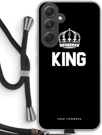 Case Company® - Hoesje met koord geschikt voor Samsung Galaxy A54 hoesje met Koord - King zwart - Telefoonhoesje met Zwart Koord - Bescherming aan alle Kanten en Over de Schermrand