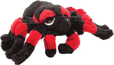 Suki gifts Pluche knuffel spin - tarantula - zwart/rood - 13 cm - speelgoed
