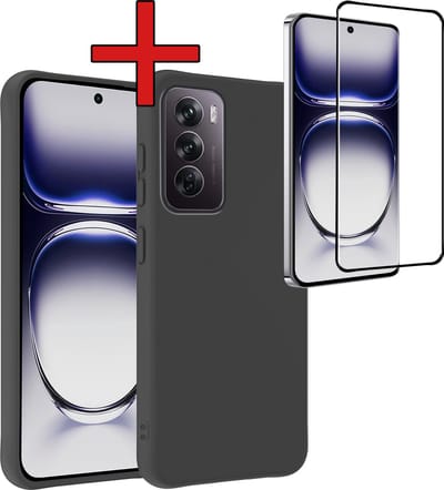 Hoesje - Met Screenprotector - Geschikt voor OPPO Reno 12 - Sterk & Shockproof - Telefoon Hoes - Back Cover - Siliconen Case - Telefoonhoes - Zwart