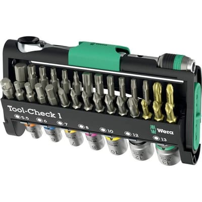 Wera Tool-Check 1 05049050001 Bitset 32-delig Plat, Kruiskop Phillips, Kruiskop Pozidriv, Inbus, Binnen-Torx, Torx BO Incl. ratel