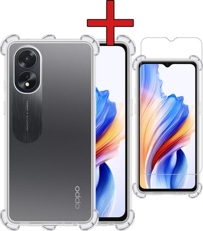 Hoesje - Met Screenprotector - Geschikt voor OPPO A18 - Sterk & Shockproof - Back Cover - Siliconen Case - Telefoon Hoes - Shock Proof - Telefoonhoes - Transparant