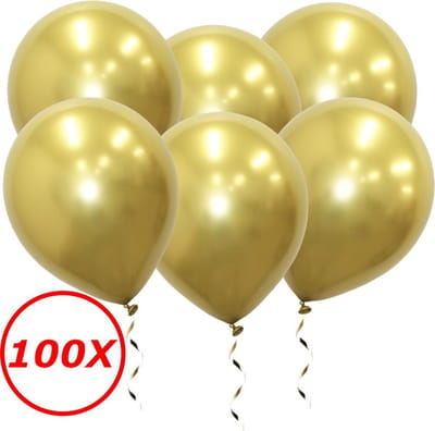Luxe Chrome Ballonnen Goud 100 Stuks - Helium Ballonnenset Metallic Gold Feestje Verjaardag Party