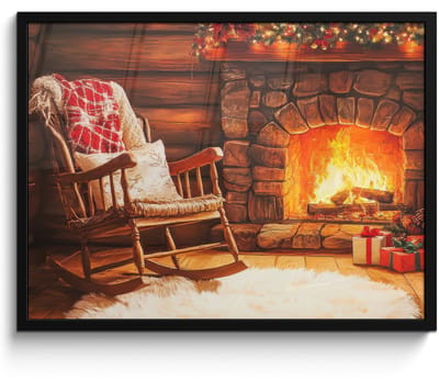 Poster in lijst - Fotolijst 70x50 cm - Posters - Winter - Kerst - Huis - Openhaard - Posterlijst zwart - Decoratie - Wanddecoratie woonkamer - Kerstdecoratie voor binnen - Kerstversiering - Kerstmis versiering in huis - Christmas decorations