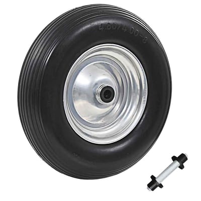 vidaXL - Kruiwagenwiel - met - as - 4,00-8 - 390 - mm - massief - PU