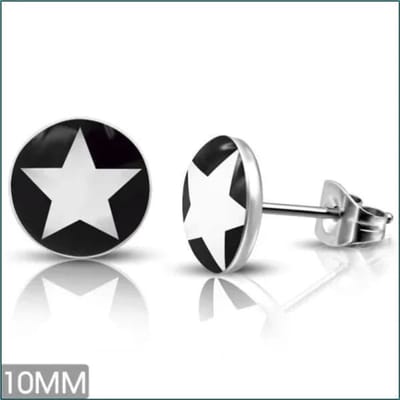 Aramat Jewels | Oorbellen | Stijlvolle Ster Oorbellen Acryl-staal | Ster-Wit-Zwart-10mm | |10mm | Staal | Kinderen, Volwassenen | Verkleurd niet