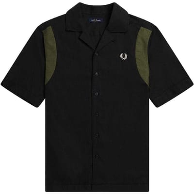 Fred Perry Heren Gelaagd Korte Mouwen Bowling Overhemd (Zwart)