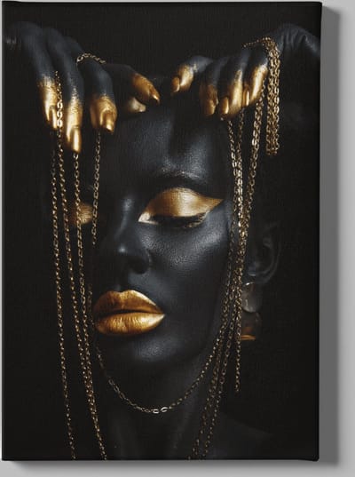 Foto op Canvas - Schilderijen - Vrouw - Gouden Sieraden - 60x40x2 cm