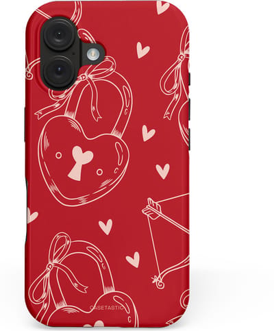 Casetastic hoesje geschikt voor Apple iPhone 16 - MagSafe - Dubbellaagse bescherming - Hartendief - Liefdes Slotjes - Valentijn - Valentine - Love - Rood Wit - Fashion Case - Rood Terracotta