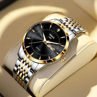 Engels Dubbele Kalender Automatisch Niet-mechanisch Horloge Heren Lichtgevend Waterdicht Zakelijk Casual Horloge one black