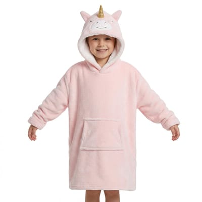 Dailygoods- Knuffelhoodie Fleece Poncho - Eenheidsmaat 3-10 jaar - Wasbaar op 30 graden - Met Capuchon - Met Zak - 60 x 50 cm