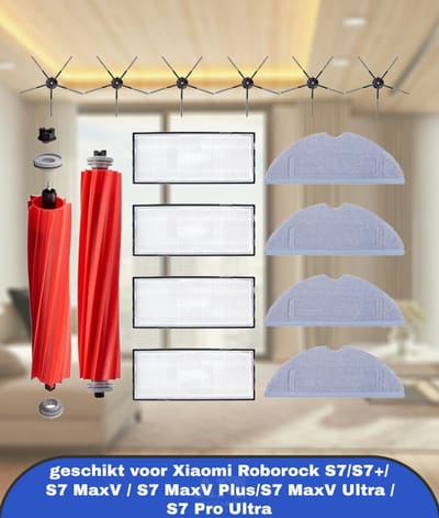 16 stuks accessoireset geschikt voor Xiaomi Roborock S7/S7+/ S7 MaxV / S7 MaxV Plus/S7 MaxV Ultra / S7 Pro Ultra stofzuiger, reserveonderdelen, bevat 2 hoofdborstels, 4 reinigingsdoeken, 4 HEPA-filters, 6
