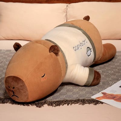 75100Cm Schattige Reusachtige Cartoon Capybara Pluche Pop Sierkussen Draagt T-shirt Liggend Capybara Pluche Speelgoed Huisdecoratie Zacht Knuffel Beste Cadeau about 75cm