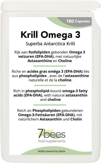 7Bees Krill Omega 3 500 mg - Superba Antarctica Krill - EPA, DHA & Fosfolipiden - 180 capsules