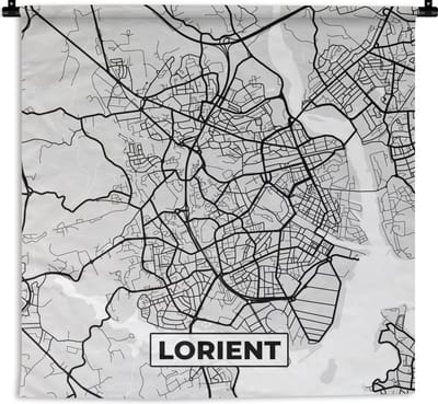 Wandkleed - Wanddoek - Frankrijk - Plattegrond - Kaart - Lorient - Stadskaart - 180x180 cm - Wandtapijt