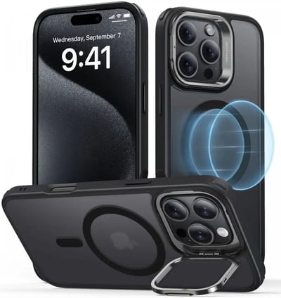 ESR Hoesje Geschikt voor Apple iPhone 16 Pro Max - Classic Hybrid HaloLock - Compatibel met MagSafe en ESR HaloLock - Back Cover met Standaard - Camera Kickstand - Frosted Zwart