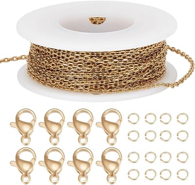 10 Meter Kabelketting Rol met Karabijnsluitingen en Springringen voor Sieraden Maken