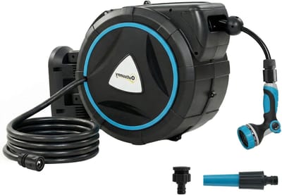 Slanghaspel Wandmontage - Automatische oproller - Tuin bewateren - 12 Sproeimodi Dubbel Mondstuk - 23 Meter Slang - Blauw