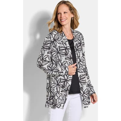 Overhemdblouse van zuivere viscose - wit / zwart / gedess. - Gr. 19 van Goldner Fashion