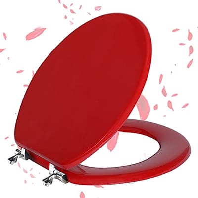 Rode Houten Toiletbril Rond met Zinklegering Scharnieren - Krasbestendig en Gemakkelijk Schoon te Maken