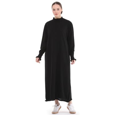 Dames Ruche Detailed Lang Gebreid Jurk