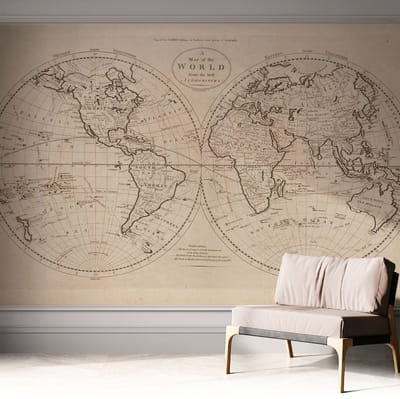 Coloray Zelfklevend Behang - Oude kaart Stickerbehang op rol - 312x250 cm - Zwart Zelfklevend Behang - Voor op kantoor, voor de woonkamer, voor de hal - Peel-and-stick techniek - Zelfklevend fotobehang