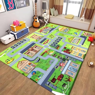 Life Kindertapijt, speelmat, tapijt speelmat, antislip verkeersmat, stadskaart, educatieve automat voor speelkamer, jongens, slaapkamer, klaslokaal, 80 x 120 cm