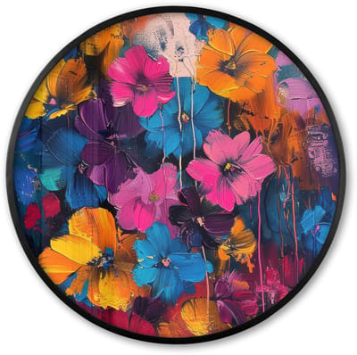 Poster in lijst Rond - Fotolijst 60x60 cm - Posters - Bloemen - Kleurrijk - Abstract - Modern - Ronde posterlijst zwart - Decoratie - Wanddecoratie woonkamer - Muurdecoratie slaapkamer