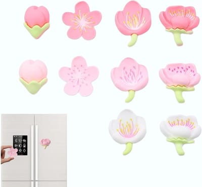 Decoratieve 3D Magneten met Schattige Bloemen, Kleurige en Sterke Magneten voor Keuken, Whiteboard en Kantoor (10 Stuks)
