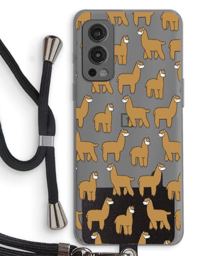 Case Company® - Hoesje met koord geschikt voor OnePlus Nord 2 5G hoesje met Koord - Alpacas - Telefoonhoesje met Zwart Koord - Bescherming aan alle Kanten en Over de Schermrand