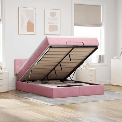 vidaXL - Ottoman - bed - met - matras - en - LED's - 140x200cm - fluweel - roze