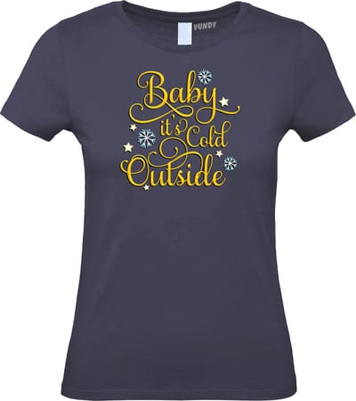 Dames t-shirt Baby Its Cold Outside | Foute Kersttrui Dames Heren | Kerstcadeau | Kerstpakket | Navy (Dames) | maat XS