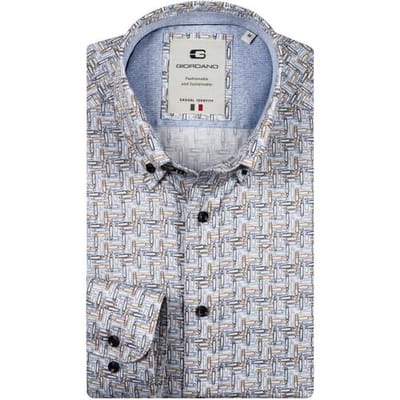 Giordano Overhemd Loretto Paperclip Pattern Button-Down Satin Stretch Navy-Multi / male