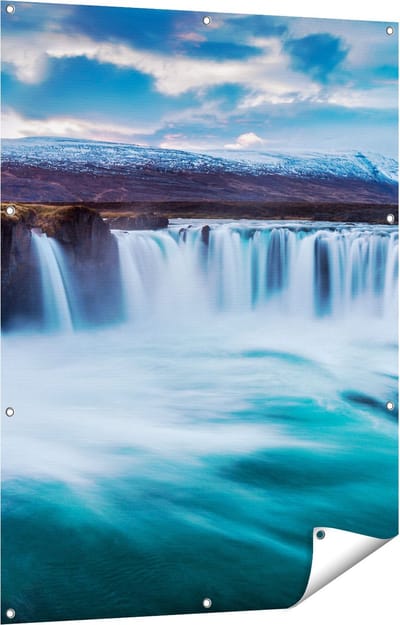 Gards Tuinposter Watervallen in het Blauw Groene Water - 90x120 cm - Tuindoek - Tuindecoratie - Wanddecoratie buiten - Tuinschilderij