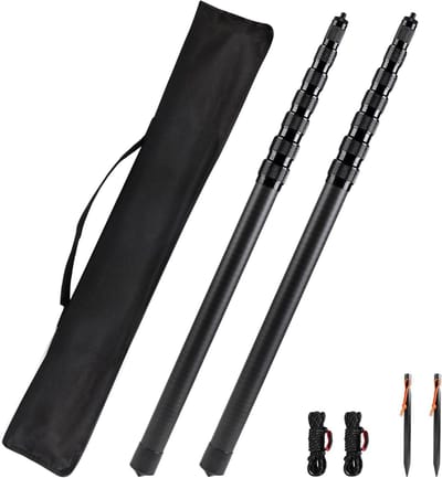 Set van 2 Verstelbare Telescopische Poles van Carbon Fiber voor Tenten, Ultralicht en Sterk, Ideaal voor Camping en Zonzeilen