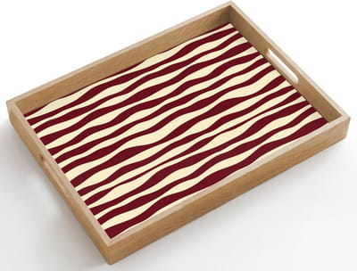 Dienblad hout 50x35 cm - Schootdienblad - Golven - Rood - Patroon - Crème - Borrelplank rechthoek - Plateau dienbladen